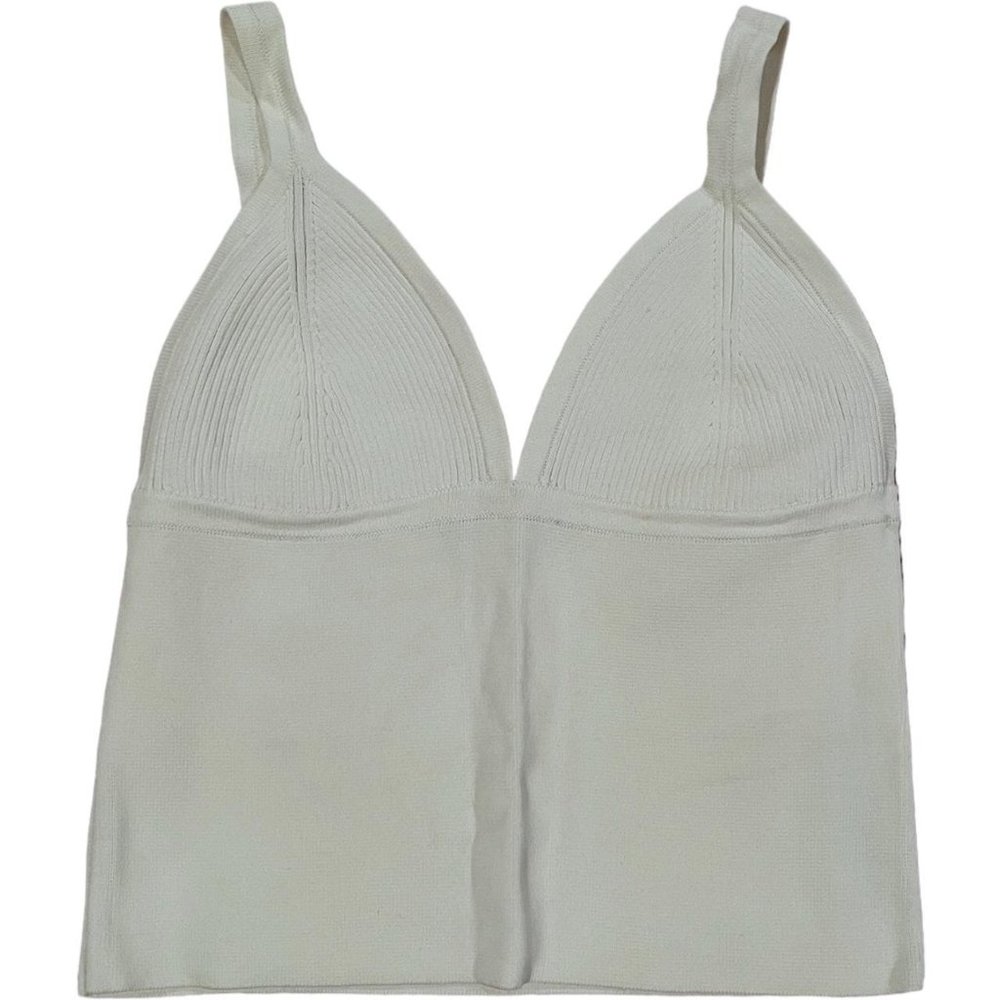 White Zara Ribbed V-Neck Cropped Tank Size Small